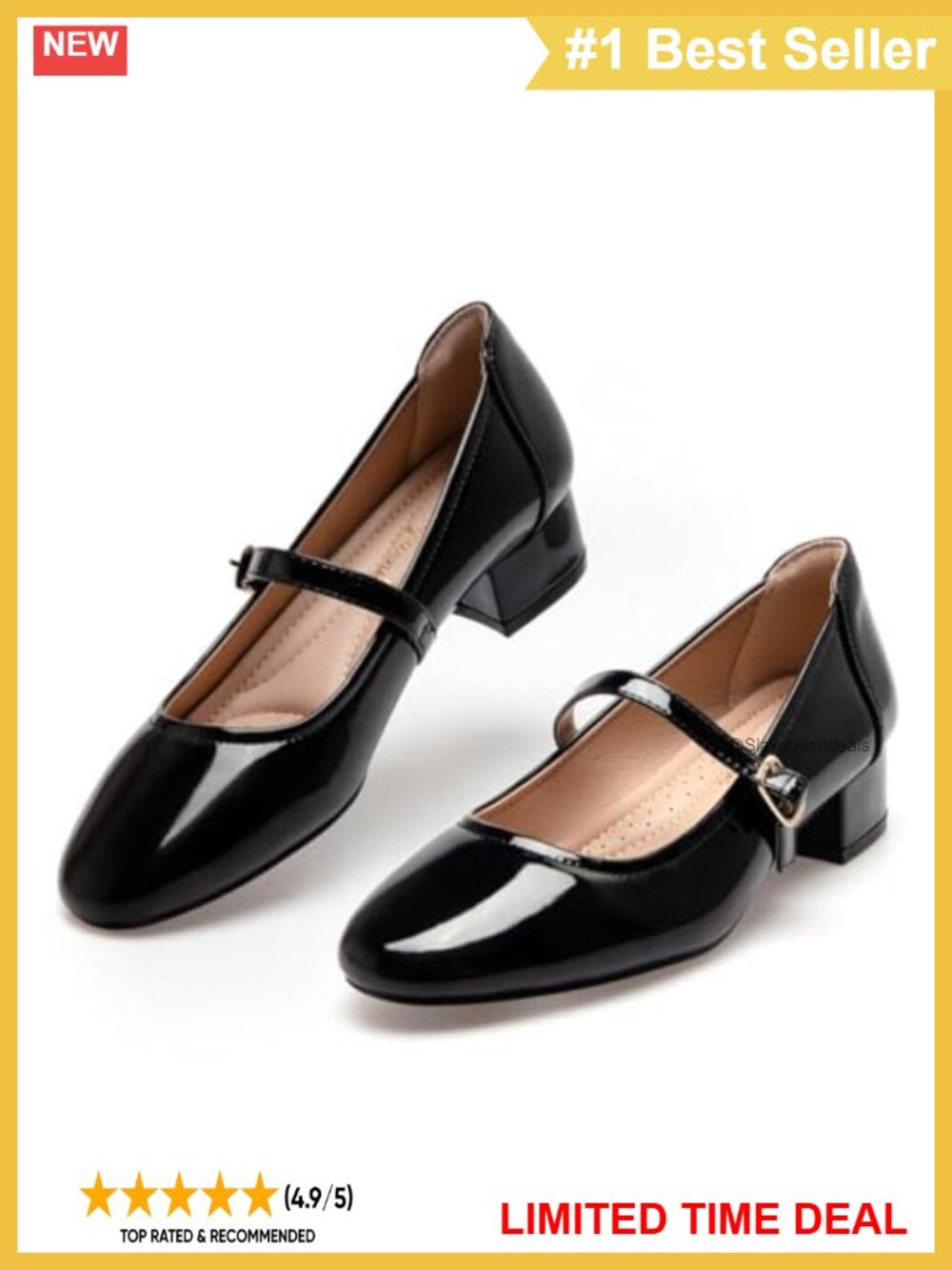 Women's Mary Jane Pumps 2 Inch Block Heel Buckle Dress Shoes